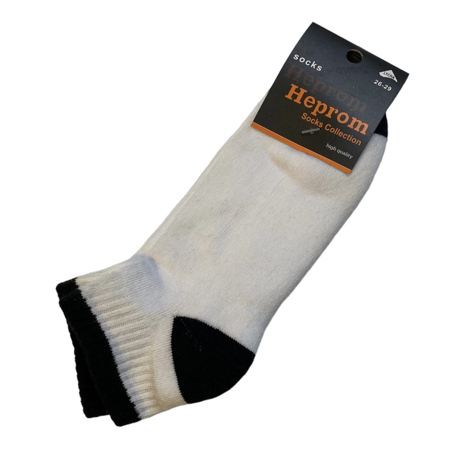 Børne footies, hvid med sort tå,hæl og skaft Børne footies, hvid med sort tå,hæl og skaft